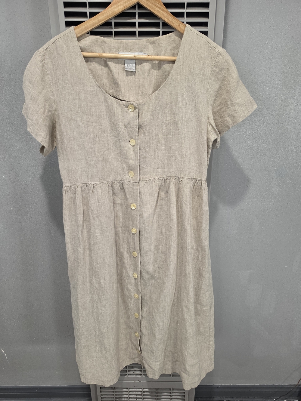 Tweeds Linen Button-Down Midi Dress - Light Beige Size S Coastal Grandma